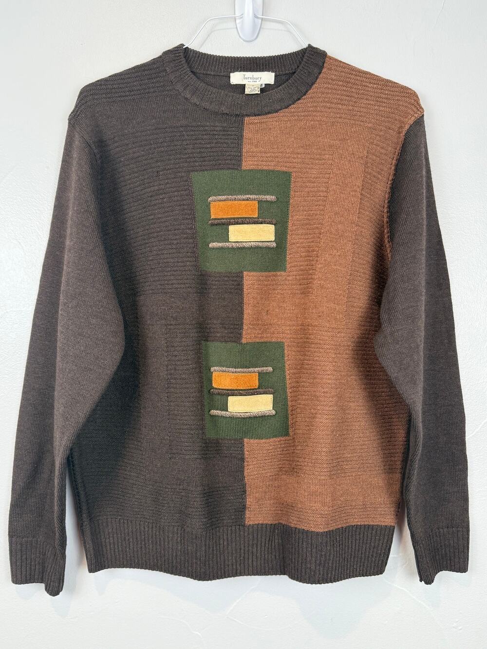 Vintage Turnbury Wool Sweater M 80s Geometric Colorblock Eclectic Grandpa